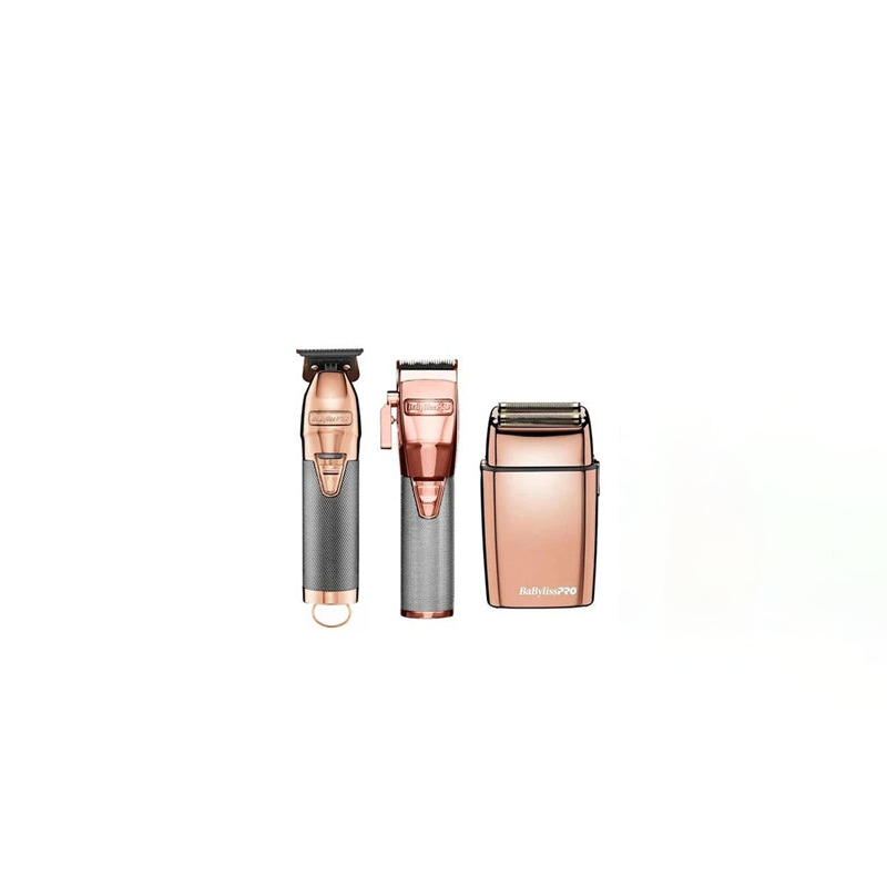 BaByliss Pro Silver FX Collection -  ROSEFX Metal Lithium Outlining Trimmer + Rose Gold Double Foil Shaver + Rose Gold Metal Cordless Double Foil Shaver Combo