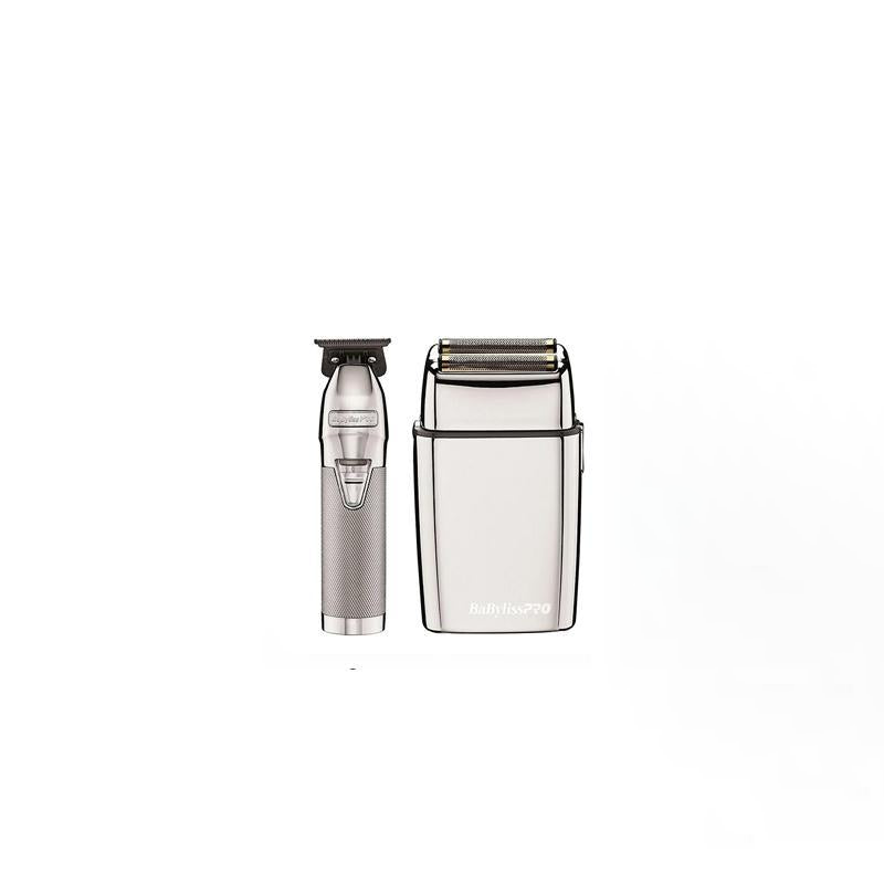 BaByliss Pro Silver FX Collection - Silver Metal Lithium Outliner & Silver Metal Cordless Double Foil Shaver Combo