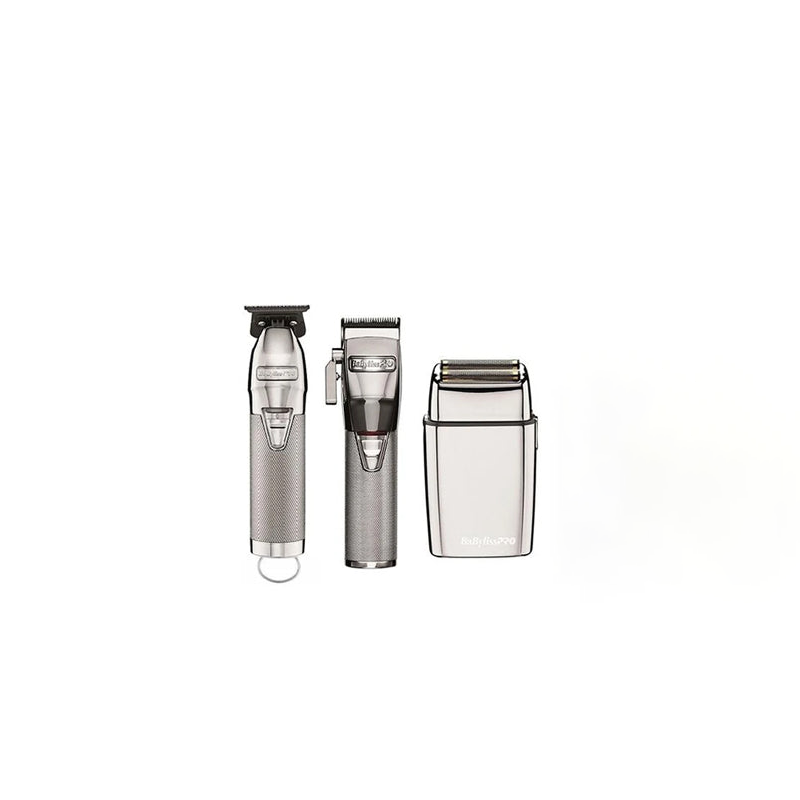 BaByliss PRO Silver FX Combo Deals - Skeleton Cordless Trimmer + SILVERFX Cordless Clipper + Cordless Metal/Sliver Double Foil Shaver